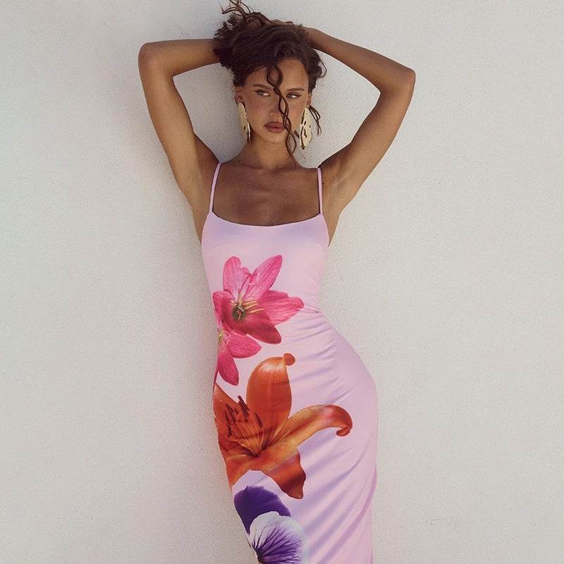 Buycenter European Flower Strap Dress - Floral Print, High Waist Style - Buy Center