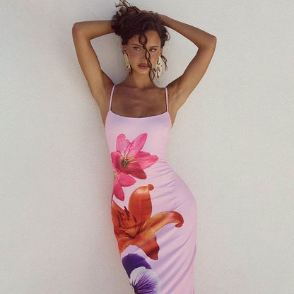 Buycenter European Flower Strap Dress - Floral Print, High Waist Style - Buy Center