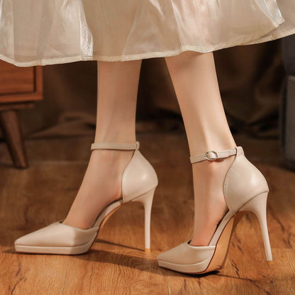 Stylish Leather Ankle Strap Stilettos - 10.5cm High Heels for Fashionistas - Buy Center