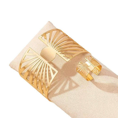 Buy Center 14K Gold Plated Geometric Ring & Cuff Set - Adjustable Elegance - Buy Center