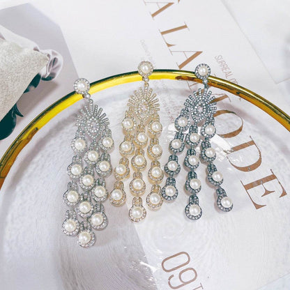 Stunning Micro Inlay Zircon Beaded Fringe Earrings - Elegant Bridal Jewelry - Buy Center