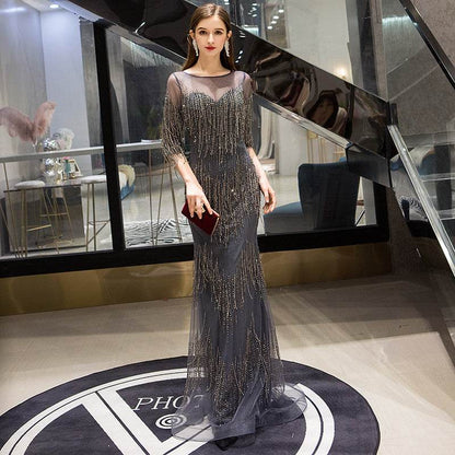 Buycenter Evening Dress for Women - Elegant Temperament in Dark Gray & Red - Buy Center