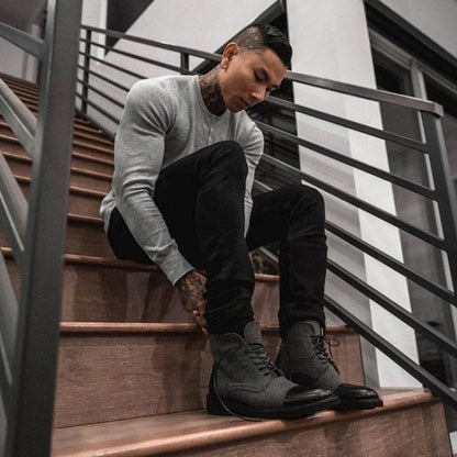 Buycenter Men's Long Sleeve Top - High Elastic Striped Pullover Shirt - Buy Center