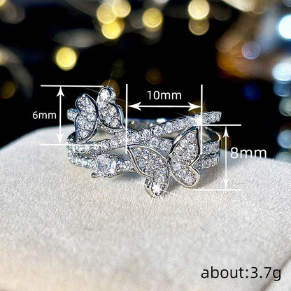 Butterfly Multi-Layer Design Ring - Elegant White Gold with Zircon Inlays - Buy Center