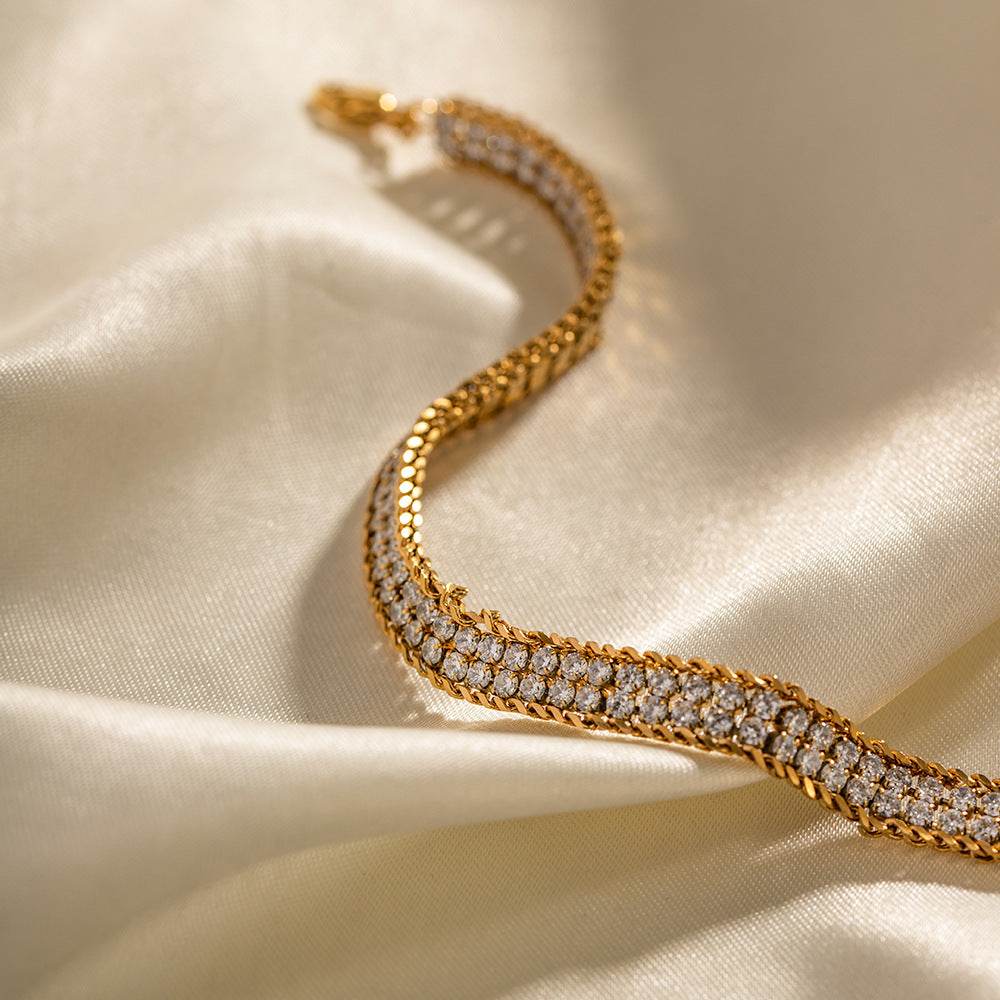Stunning 18K Gold Double-Layer White Zircon Bracelet - Chic Modern Design - Buy Center