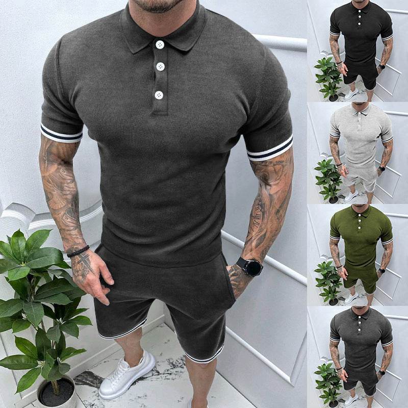 Buycenter Casual Lapel T-Shirt Suit for Men - Short Sleeve & Shorts - Buy Center