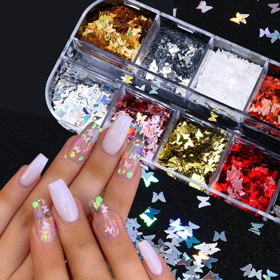 Symphony Butterfly Sequin Nail Decoration - 12 Colors for Stunning Nail Art - Buy Center