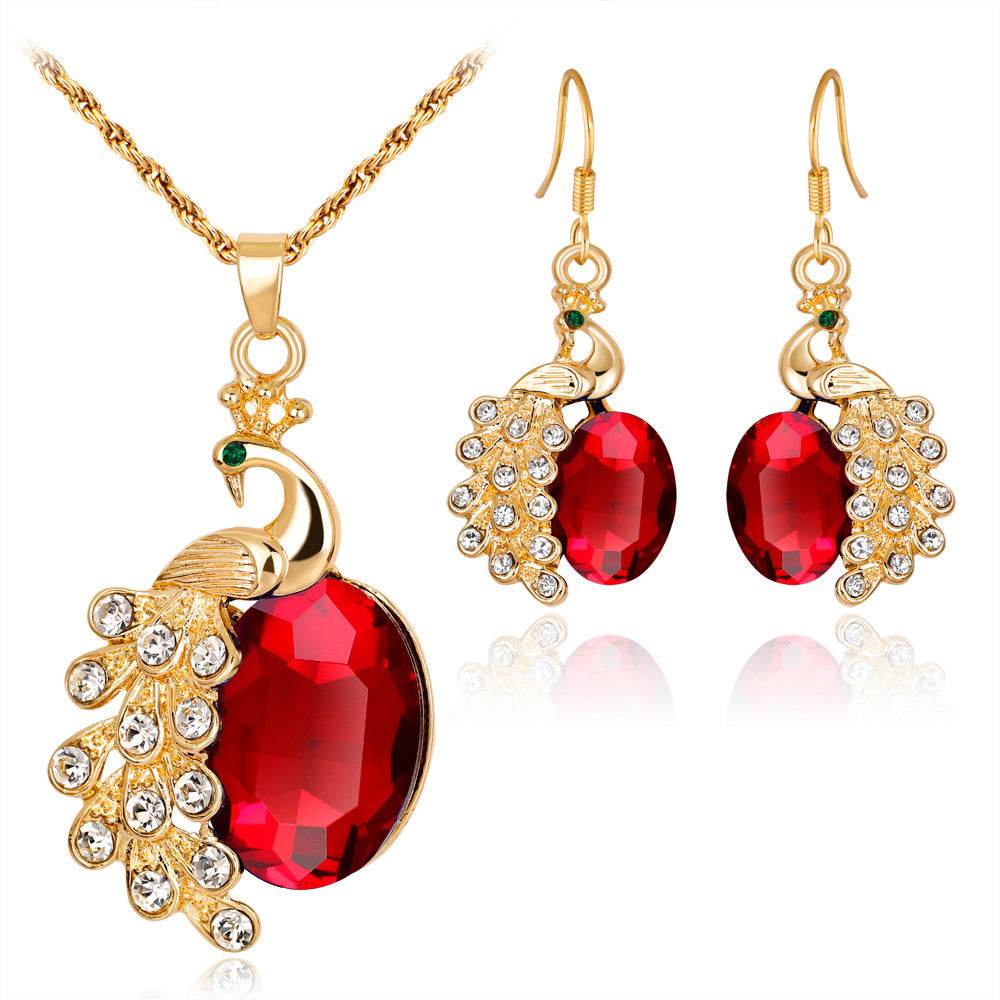 Peacock Rhinestone Two Piece Necklace Set - Elegant Earrings Included - Buy Center