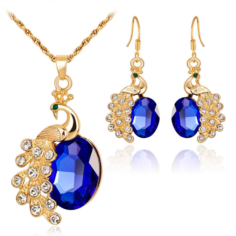 Peacock Rhinestone Two Piece Necklace Set - Elegant Earrings Included - Buy Center