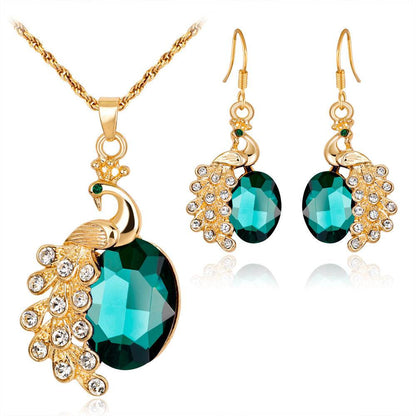 Peacock Rhinestone Two Piece Necklace Set - Elegant Earrings Included - Buy Center