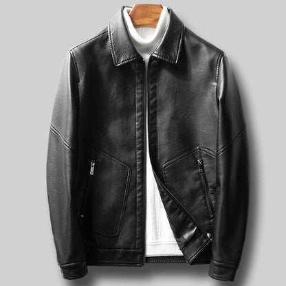 Trendy Slim Fit Leather Jacket for Men - Zipper Pockets, Autumn Style - Buy Center