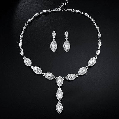 Elegant Bridal Jewelry Set NKN51 - Zircon Earrings & Necklace Suite - Buy Center