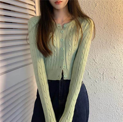 Buycenter Women's Knitted Cardigan - Short Sleeve, Twist Design Sweater - Buy Center