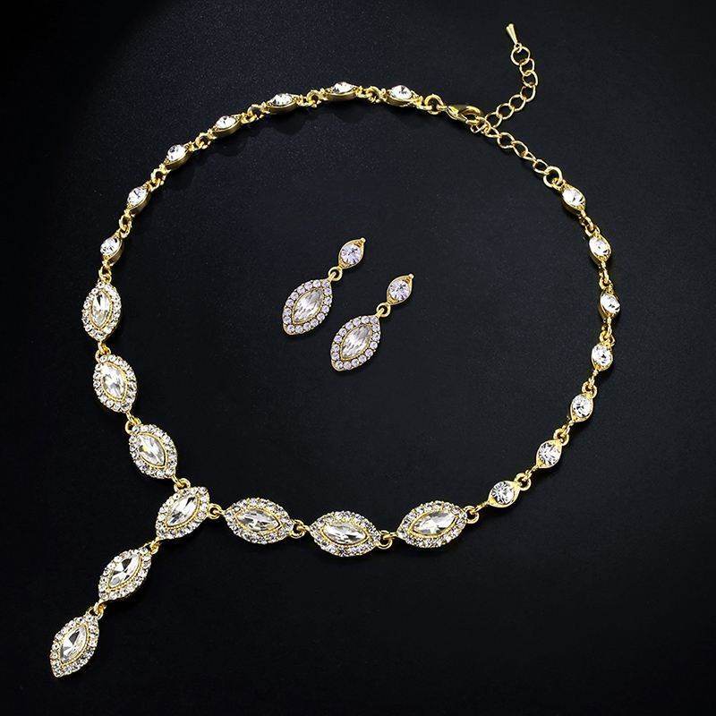 Elegant Bridal Jewelry Set NKN51 - Zircon Earrings & Necklace Suite - Buy Center