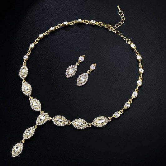 Elegant Bridal Jewelry Set NKN51 - Zircon Earrings & Necklace Suite - Buy Center