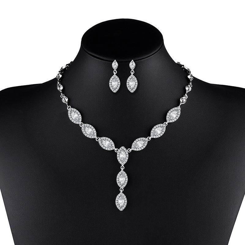 Elegant Bridal Jewelry Set NKN51 - Zircon Earrings & Necklace Suite - Buy Center