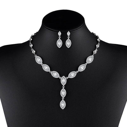 Elegant Bridal Jewelry Set NKN51 - Zircon Earrings & Necklace Suite - Buy Center