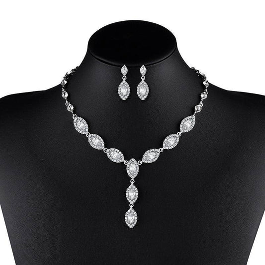 Elegant Bridal Jewelry Set NKN51 - Zircon Earrings & Necklace Suite - Buy Center