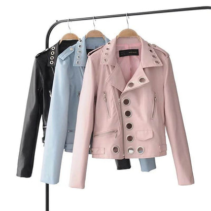 Buycenter Ladies Fashion PU Leather Jacket - Hollow Design, Urban Style - Buy Center
