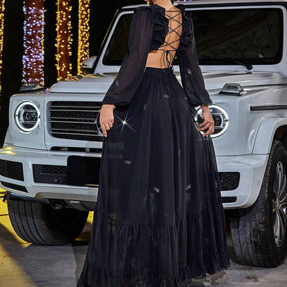 Elegant Chiffon Midriff Dress - Oversized Swing Gown for Stylish Events - Buy Center