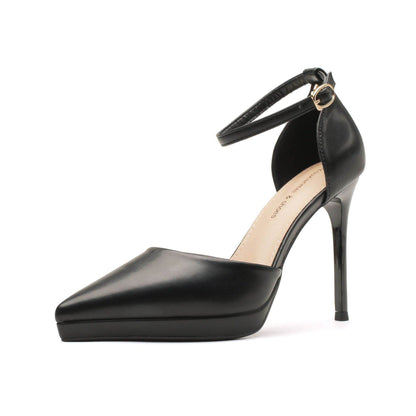 Stylish Leather Ankle Strap Stilettos - 10.5cm High Heels for Fashionistas - Buy Center