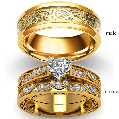 Golden Dragon Couple Ring - Zircon Engagement Rings for Stylish Couples - Buy Center