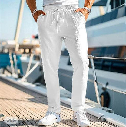 Men's Summer Elastic Waist Trousers - Straight Fit, Cotton Blend - Buy Center