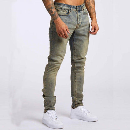Men's Slim Fit High Waist Jeans - Casual Fashion in Light Blue & Black - Buy Center