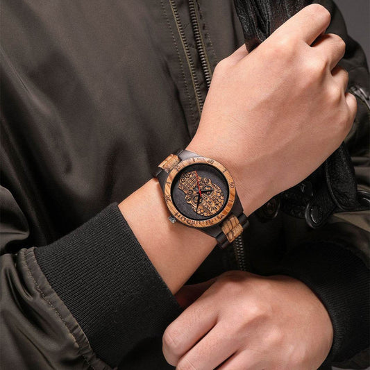 Skull Wooden Quartz Watch - Stylish Double Color, Waterproof Design - Buy Center