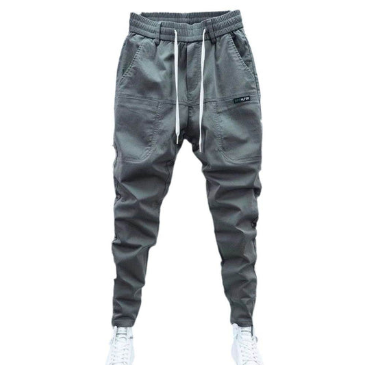 Stylish Solid Color Harem Trousers - Elastic Ankle Tie, Mid Waist Fit - Buy Center