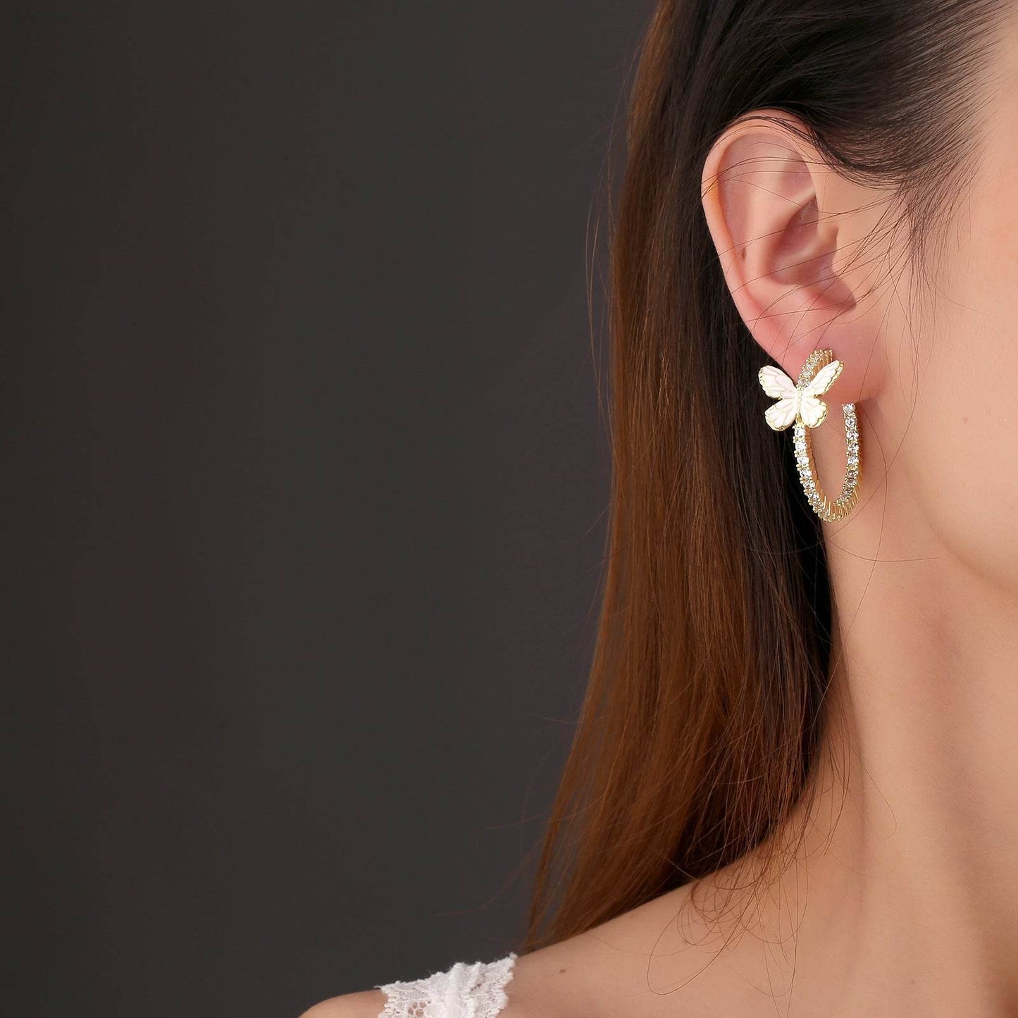 Xin White Butterfly Earrings - Micro Inlaid Zircon, Elegant Copper Design - Buy Center