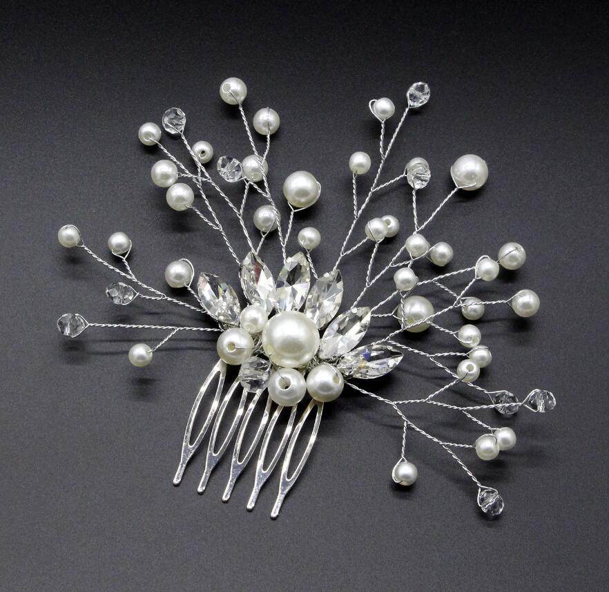 Pearl White Crystal Headdress Comb - Elegant Hair Accessory for Banquets - Buy Center