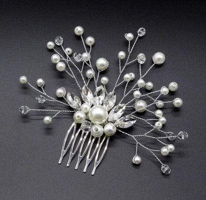 Pearl White Crystal Headdress Comb - Elegant Hair Accessory for Banquets - Buy Center