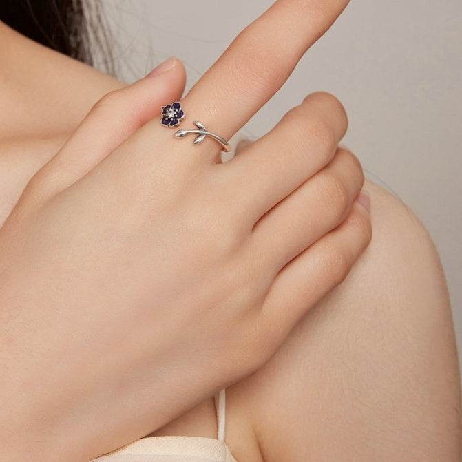 Buycenter S925 Sterling Silver Flower Ring - Adjustable & Simple Design - Buy Center