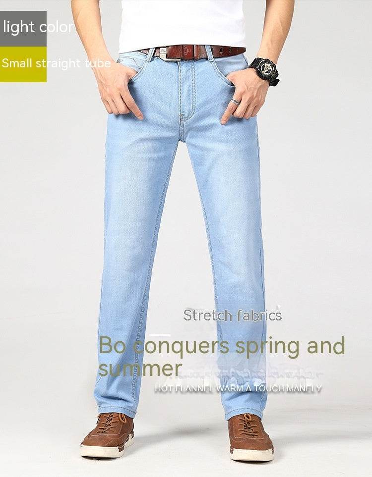 Men's Straight-Leg Jeans - Light Blue Cotton Pants for Spring Style - Buy Center
