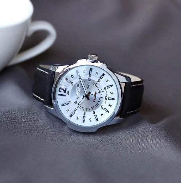 Fashion Calendar Week Quartz Men's Watch - Elegant 41mm Dial, Leather Strap - Buy Center