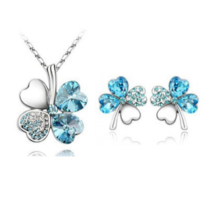 Four-Leaf Clover Crystal Necklace & Earrings Set - Elegant Jewelry for Women - Buy Center