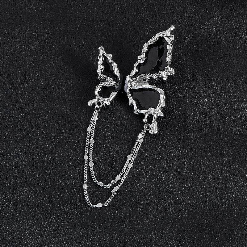 Buycenter Dark Butterfly Tassel Brooch - Elegant Alloy with Chains - Buy Center