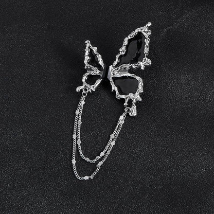Buycenter Dark Butterfly Tassel Brooch - Elegant Alloy with Chains - Buy Center