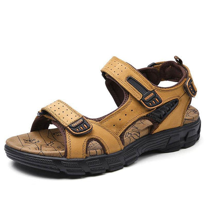 Men's Cowhide Open Toe Sandals - Casual Beach Style with Velcro Straps - Buy Center