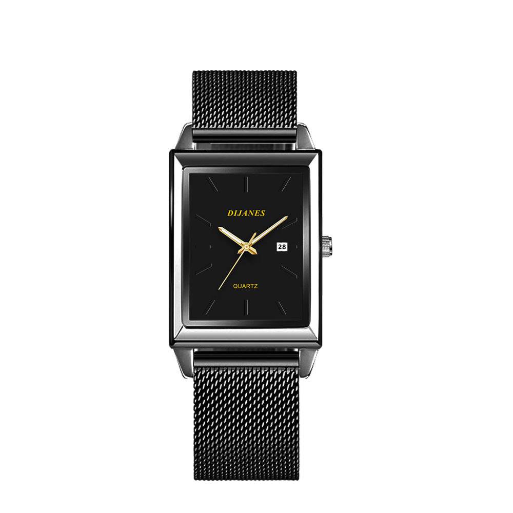 Buy Center Men's Square Quartz Watch - Stylish Gold & Black Design - Buy Center