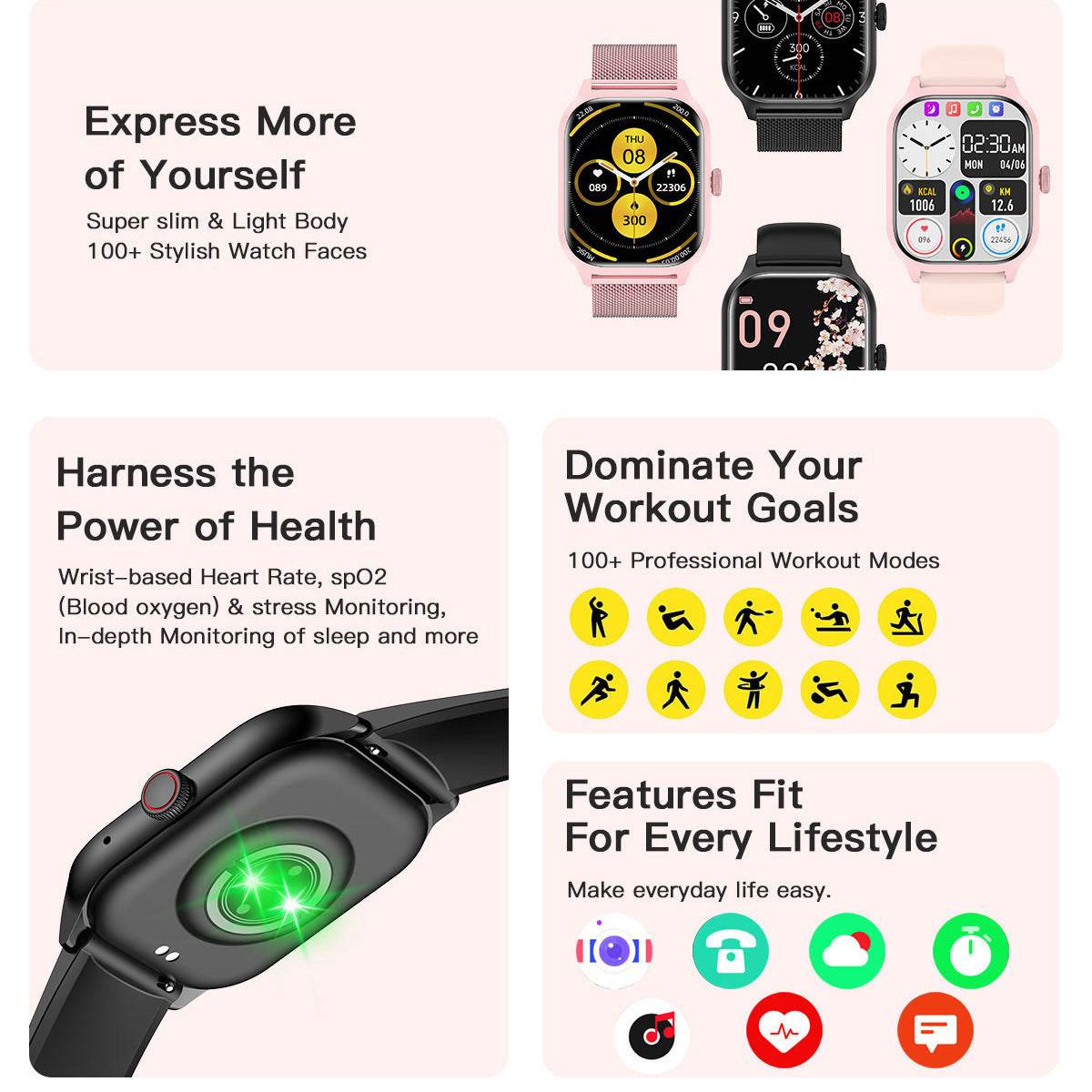 LT10 Smart Watch - Bluetooth Calling, Heart Rate & Blood Pressure Monitor - Buy Center
