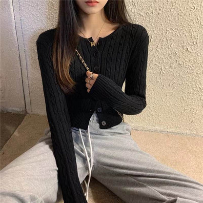 Buycenter Women's Knitted Cardigan - Short Sleeve, Twist Design Sweater - Buy Center