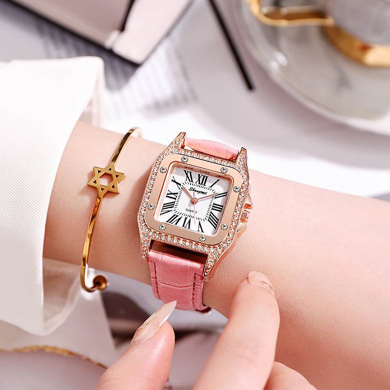 Square Diamond Women's Watch - Elegant Casual Style with Roman Numerals - Buy Center