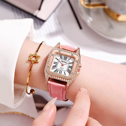 Square Diamond Women's Watch - Elegant Casual Style with Roman Numerals - Buy Center
