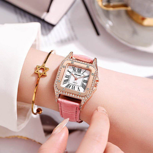 Square Diamond Women's Watch - Elegant Casual Style with Roman Numerals - Buy Center