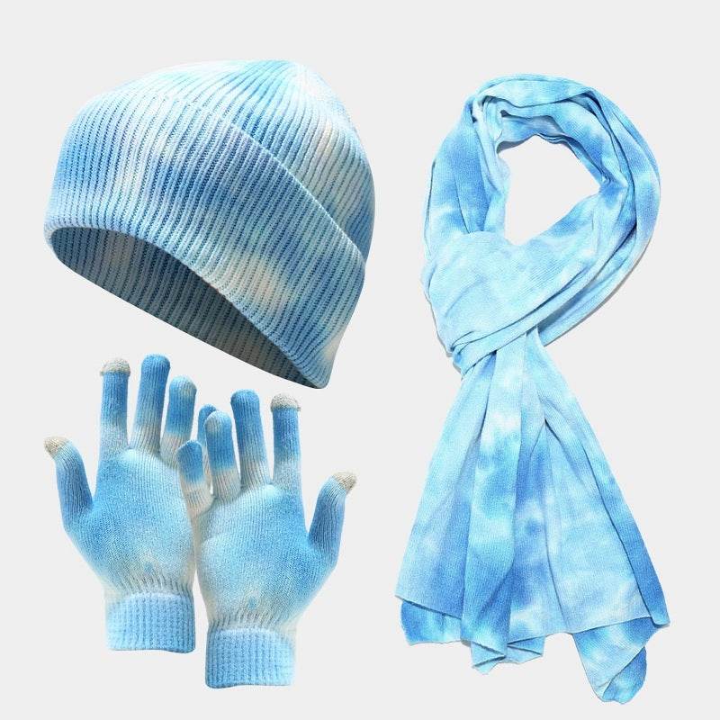 Trendy Tie-Dye Knitted Hat, Gloves & Scarf Set - Colorful Winter Ensemble - Buy Center