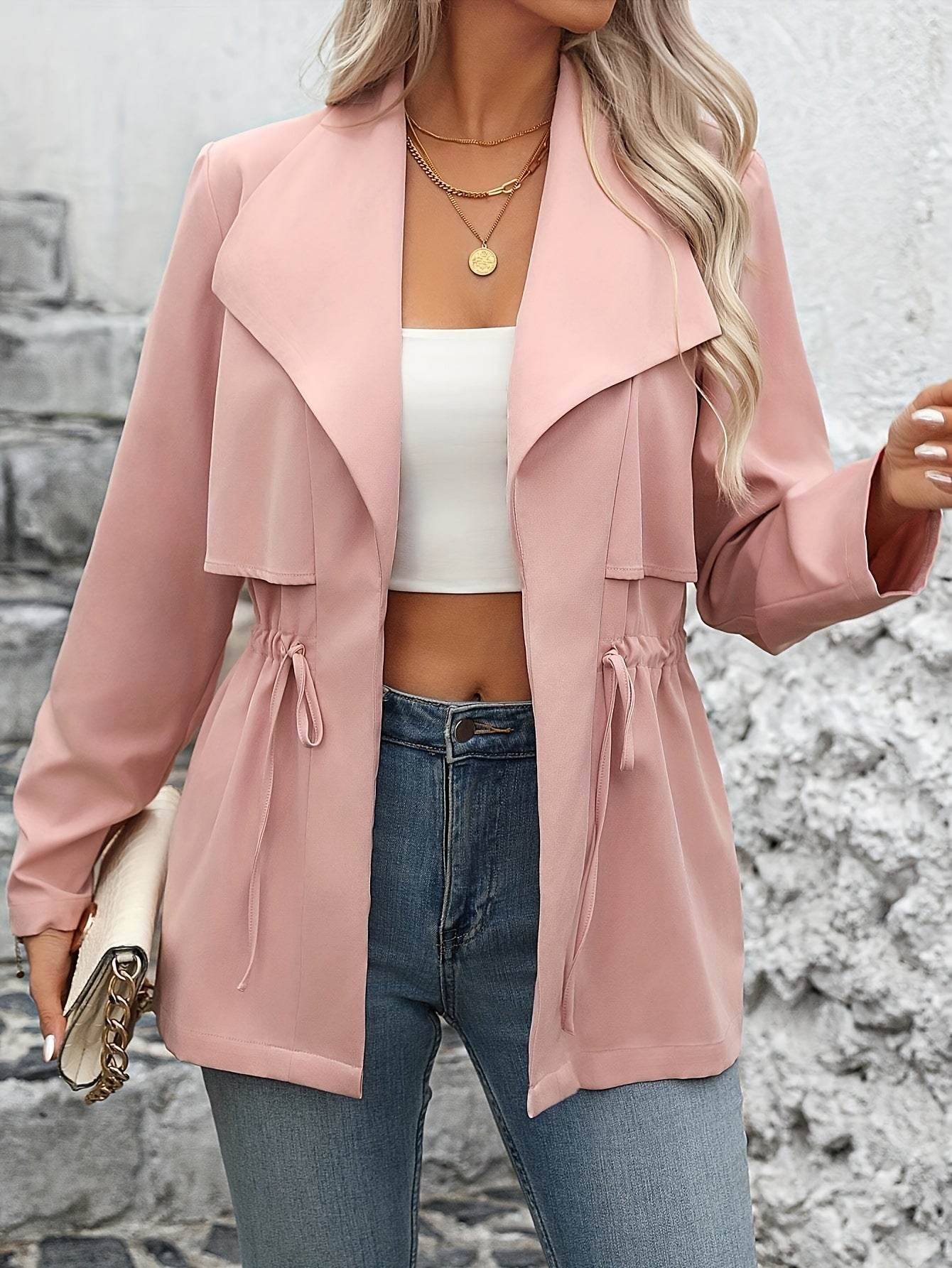 Buycenter Women's Trench Coat - Fashionable Solid Color, Lace-Up Style - Buy Center