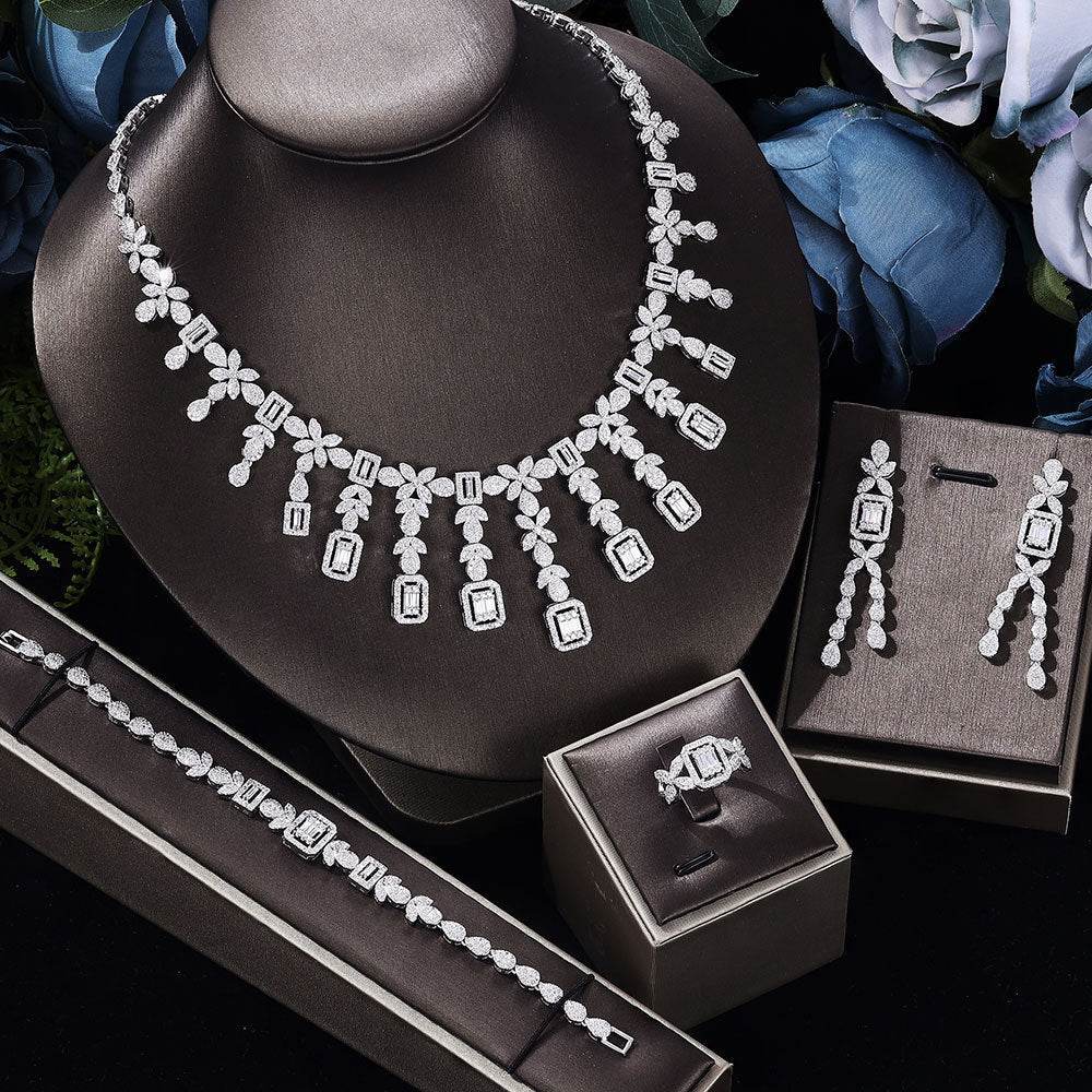Elegant Zircon Jewelry Set - Necklace, Earrings, Bracelet & Ring Gift - Buy Center