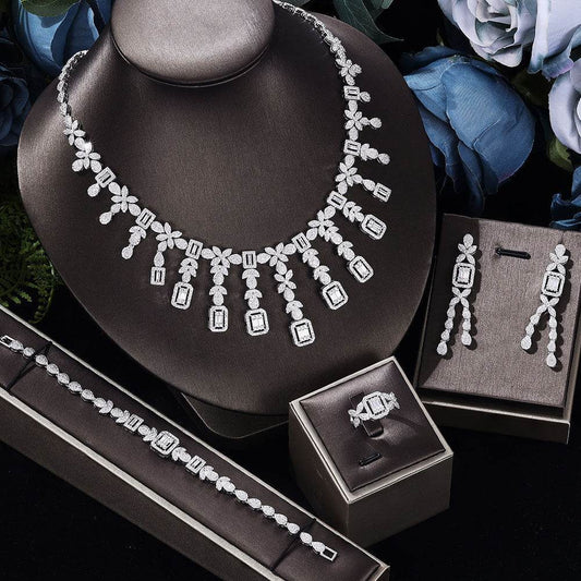 Elegant Zircon Jewelry Set - Necklace, Earrings, Bracelet & Ring Gift - Buy Center